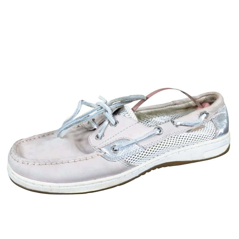 Sperry Angelfish Women Boat Shoe Size‎ 9 Casual Nautical Metallic Silver White